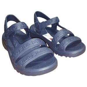 FILA Logo Sleek Slider Strap Sandal Beach Pool Navy Blue Unisex M-8 / W-9 New